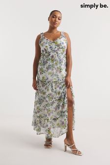 Bela večslojna dolga obleka s tankimi naramnicami in cvetličnim potiskom Simply Be (853928) | €31