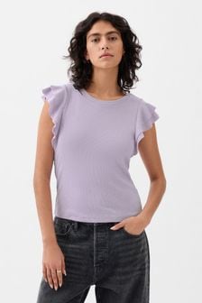 Violett - Gap Geripptes Basic-T-Shirt mit Flatterärmeln und Rundhalsausschnitt (853970) | 31 €