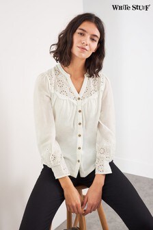 חולצת ג'רזי רקומה של White Stuff בלבן
