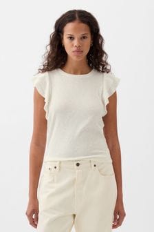 Gap White Essential Ribbed Flutter Sleeve Crew Neck T-Shirt (854098) | €32