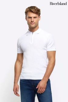 River Island White Muscle Fit Brick Polo Shirt (854209) | SGD 58