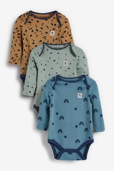 Blue Mini Print Long Sleeve Baby Bodysuits 3 Pack (0mths-3yrs) (854212) | CHF 15 - CHF 17