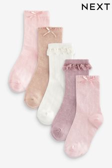 Pink/Purple Cotton Rich Pretty Ruffle Ankle Socks 5 Pack (854507) | KRW17,100 - KRW21,300