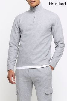 River Island Grey Slim Fit Textured Funnel Neck Sweat Shirt (854608) | €51