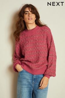 Pink Crew Neck Sparkle Tinsel Cable Jumper (854795) | 100 zł