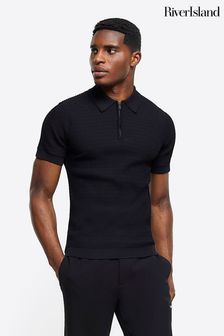 River Island Black Muscle Fit Brick Polo Shirt (854872) | NT$1,400