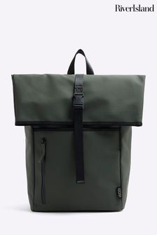 River Island Green Rubberised Roll Top Backpack (854899) | kr820