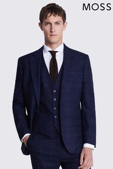 MOSS Tailored Fit Navy Black Check Suit: Jacket (854947) | 950 SAR