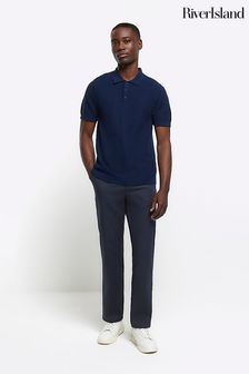 River Island Blue Textured Knitted Polo Shirt (855015) | kr389
