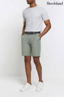 ירוק - River Island מכנסיים קצרים מכנסי כותנה קצרים עם חגורה אקרו (855025) | ‏161 ‏₪