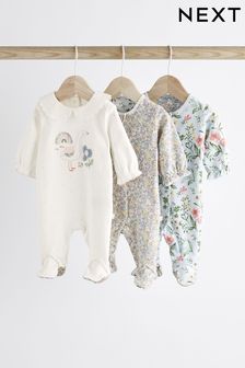 White/Blue Baby Character Sleepsuits 3 Pack (0-3yrs) (855030) | 99 QAR - 109 QAR