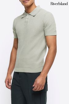 River Island Green Textured Knitted Slim Fit Polo Shirt (855056) | ₪ 151