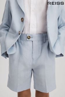 Reiss Soft Blue Kin Junior Slim Fit Linen Adjustable Shorts (855246) | AED274