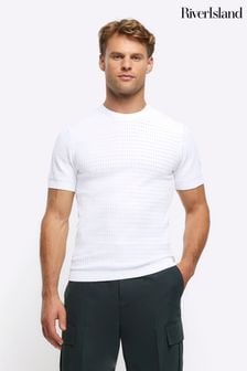 River Island White Muscle Fit Brick T-Shirt (855530) | SGD 48