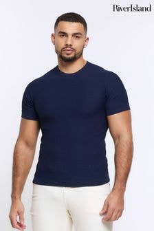 River Island Blue Muscle Fit 100% Cotton Brick T-Shirt (855578) | $43