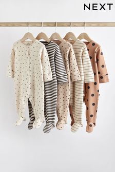 Neutral Spot/Stripe Baby Cotton Sleepsuits 5 Pack (0-2yrs) (855756) | €36 - €39