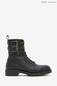 Mint Velvet Brooke Black Leather Boots (855854) | ₪ 740