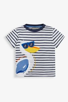 JoJo Maman Bébé White Navy Stripe Stripe Pelican Appliqué T-Shirt (855933) | €26