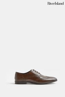 River Island Dark Brown Lace-Up Leather Brogue Derby Shoes (859024) | 211 SAR