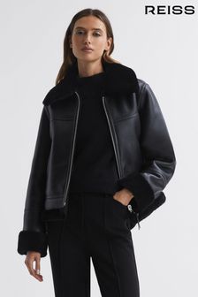 Reiss Black Melody Reversible Leather Shearling Zip-Through Jacket (859219) | 754,740 Ft