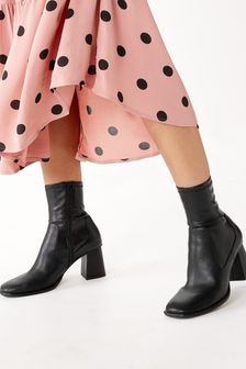 Black Regular/Wide Fit Square Toe Zip Sock Boots (860247) | €53