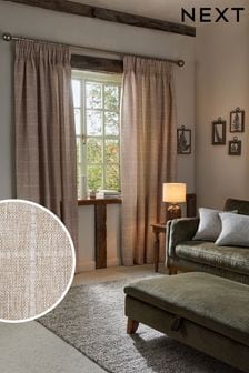 Natural Windowpane Check Pencil Pleat Lined Curtains (860670) | €92 - €227