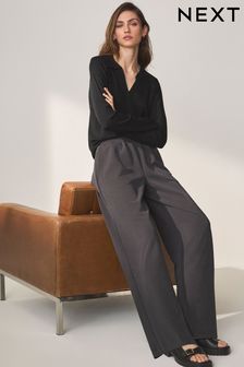 Noir - Pantalon taille haute stretch doux au toucher large (860832) | €41