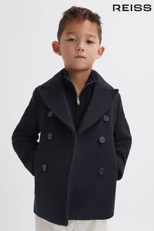 Reiss Navy Bergamo Senior Wool Blend Double Breasted Peacoat (860925) | 826 SAR