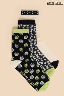 White Stuff Black Daisy Ankle Socks 3 Pack (861242) | €21