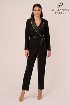 Adrianna Papell Crystal Trim Tuxedo Black Jumpsuit (861789) | €121