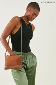 Accessorize Leather Stitch Detail Cross-Body Brown Bag