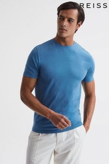 Reiss Marine Blue Bless Cotton Crew Neck T-Shirt (862163) | $45