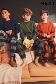 Khaki Green/Rust Brown Check Bottom Pyjamas 3 Pack (3-16yrs) (862928) | €56 - €70