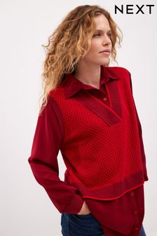 Red Geometric Jacquard Layer Shirt (863055) | OMR15