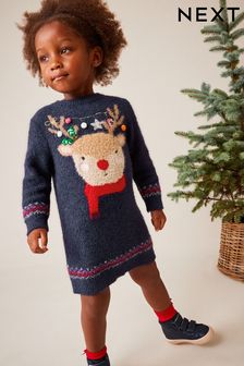 Navy Blue Reindeer Jumper Dress (3mths-7yrs) (863632) | €11 - €13