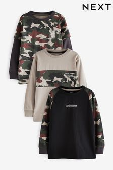 Camouflage Long Sleeve Colourblock T-Shirts 3 Pack (3-16yrs) (863686) | €23 - €30