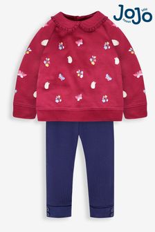 JoJo Maman Bébé Berry Girls' Hedgerow Embroidered Sweatshirt With Collar & Leggings Set (864388) | €25