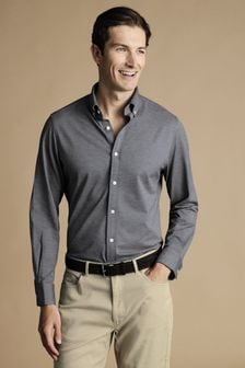 Charles Tyrwhitt Grey Four Way Stretch Button Down Jersey Shirt (864917) | kr909