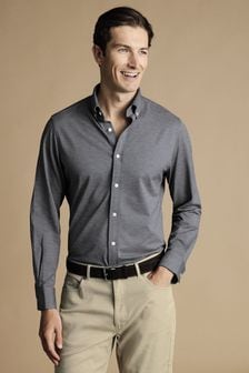 Charles Tyrwhitt Grey Four Way Stretch Button Down Jersey Shirt (864917) | $129