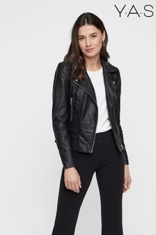 Y.A.S Black Contrast Zip Leather Jacket (865118) | $231