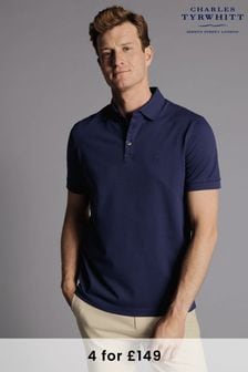 Charles Tyrwhitt Blue Solid Short Sleeve Cotton Tyrwhitt Pique Polo Shirt (865195) | kr714