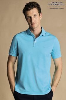 Голубой - Однотонная рубашка поло из хлопкового пике с короткими рукавами Charles Tyrwhitt (865212) | €76