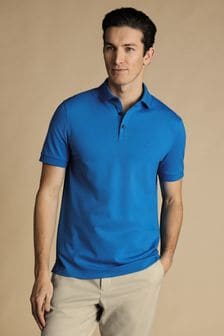 Charles Tyrwhitt Blue Solid Short Sleeve Cotton Tyrwhitt Pique Polo Shirt (865257) | kr714