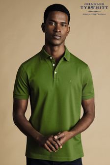 Charles Tyrwhitt Dark green Solid Short Sleeve Cotton Tyrwhitt Pique Polo Shirt (865258) | SGD 106