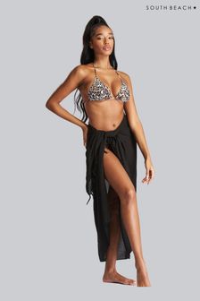 Schwarz - South Beach Sarong-Überwurf aus Crinkle-Viskose mit Fransen (865507) | 34 €