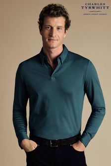 Charles Tyrwhitt Blue Light Plain Long Sleeve Jersey Polo Shirt (865824) | kr844