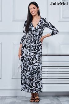 Črna dolga obleka iz džersija z abstraktnim potiskom Jolie Moi (865965) | €43