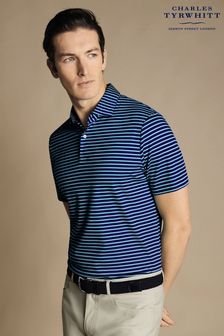 Charles Tyrwhitt Green Stripe Short Sleeve Jersey Polo Shirt (866007) | LEI 358