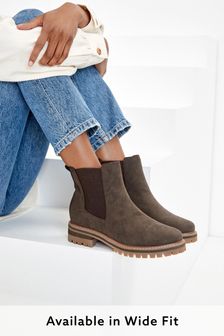 Chocolate Brown Regular/Wide Fit Forever Comfort® Chunky Casual Chelsea Boots (866051) | ₪ 167