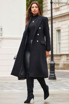 Sosandar Black Fitted Longline Wool Coat (866089) | €205